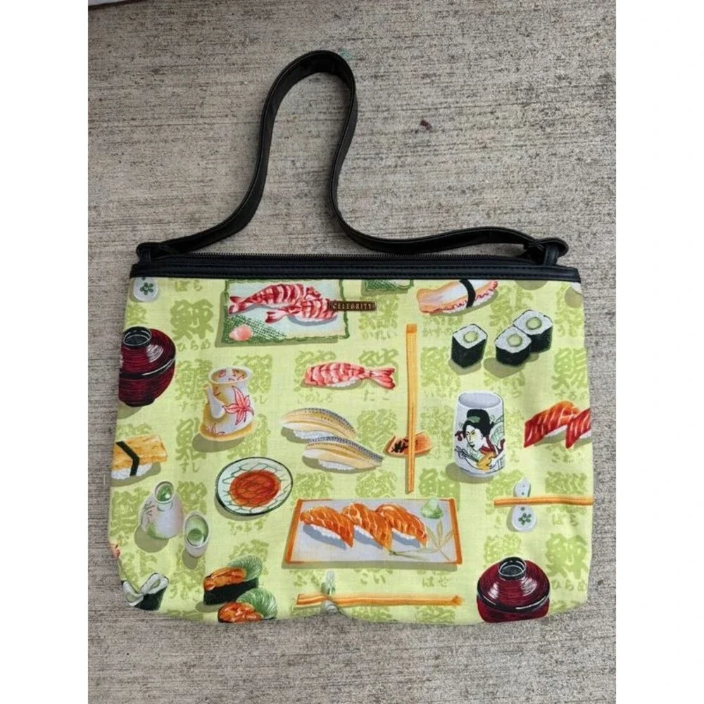 Sushi Print Purse by Celebrity Green Multi Color Black handle